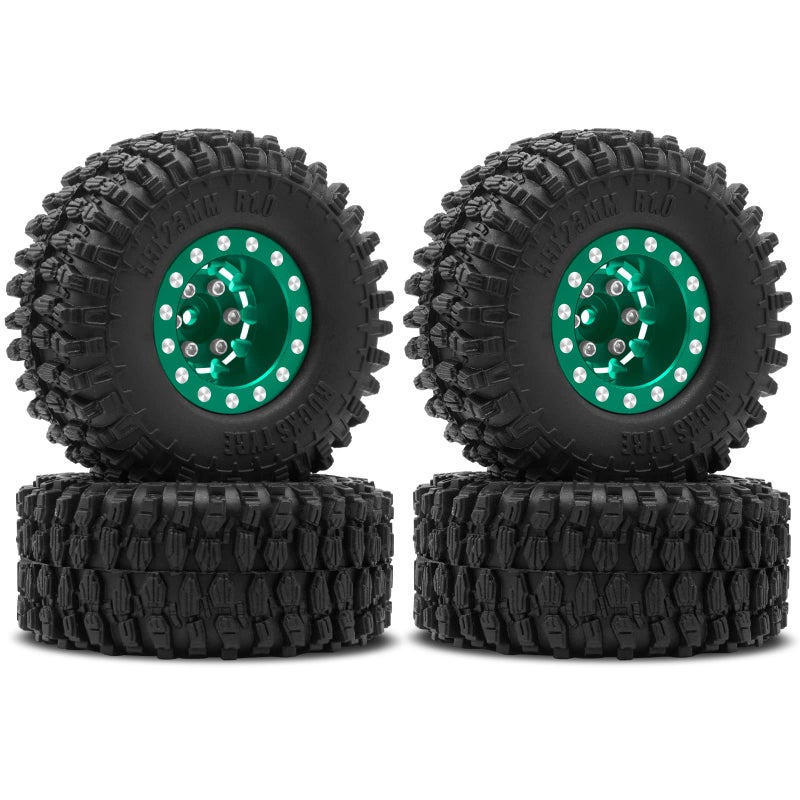 OGUNKE OGRC 1.0 Wheels Deep Dish Rims Negative Offset 7mm Wheels with New Compound 1.0 Tires for Axial SCX24 Gladiator Bronco C10 JLU Deadbolt RC Crawler Upgrades Parts (Green) - Image 1