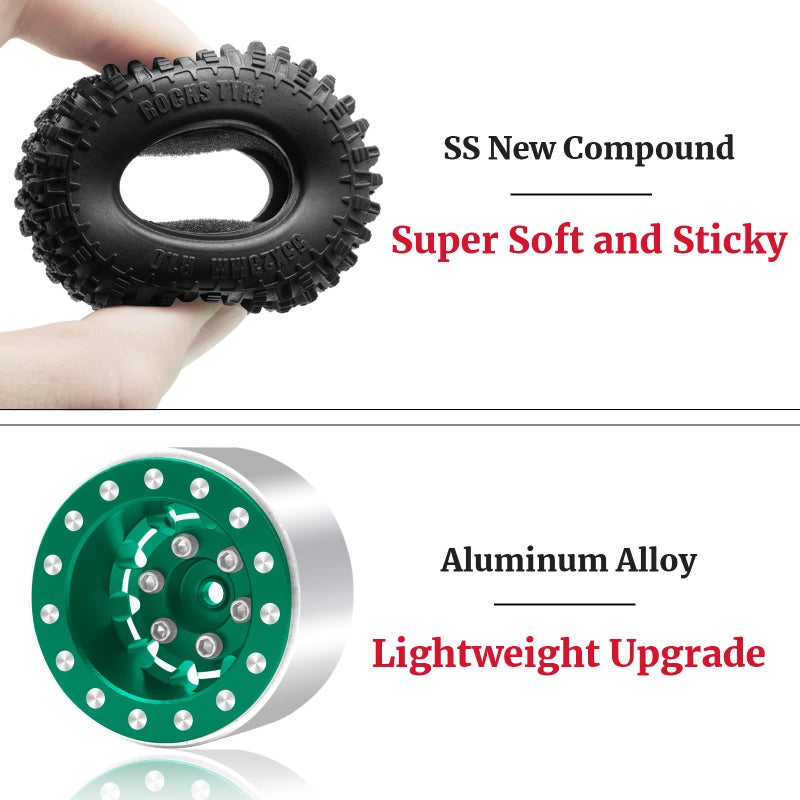 OGUNKE OGRC 1.0 Wheels Deep Dish Rims Negative Offset 7mm Wheels with New Compound 1.0 Tires for Axial SCX24 Gladiator Bronco C10 JLU Deadbolt RC Crawler Upgrades Parts (Green) - Image 4