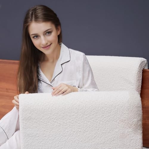 M Mute Touch 2PCS Dorm Bed Hanging Wood Headboard Back Cushion, Pillow with Removable Berber Fleece Cover, Upholstery Reading Cushions for Bedroom (Ivory) - Image 4