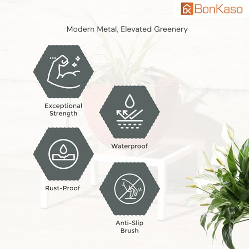 BonKaso Square (Pack of 8) Metal Plant Stand for Balcony & Garden (25.4x 25.4 x 12.7 cm) | Flower Pot Holder for Indoor & Outdoor Use | Decorative Planter Stand for Living Room & Home Decor- White - Image 3