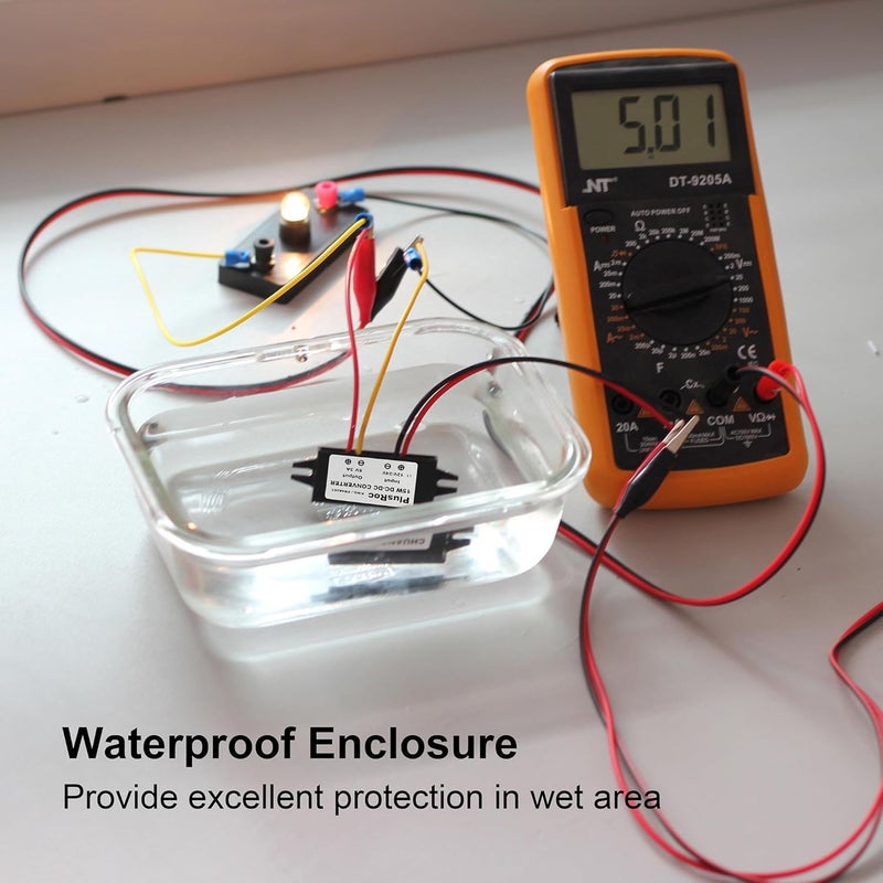 PlusRoc Waterproof 12V/24V to 5V Converter DC-DC Step Down Module Buck Converter Power Adapter (Dual USB Connectors with Dust Covers) - Image 3