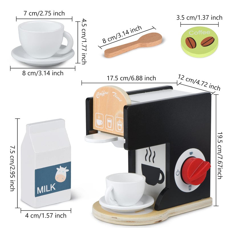 medoga Play Kitchen Accessories Kids Wooden Coffee Maker Toy Espresso Machine Toddler Toy Kitchen Sets for Girls and Boys (Coffee Maker) (Black) - Image 5