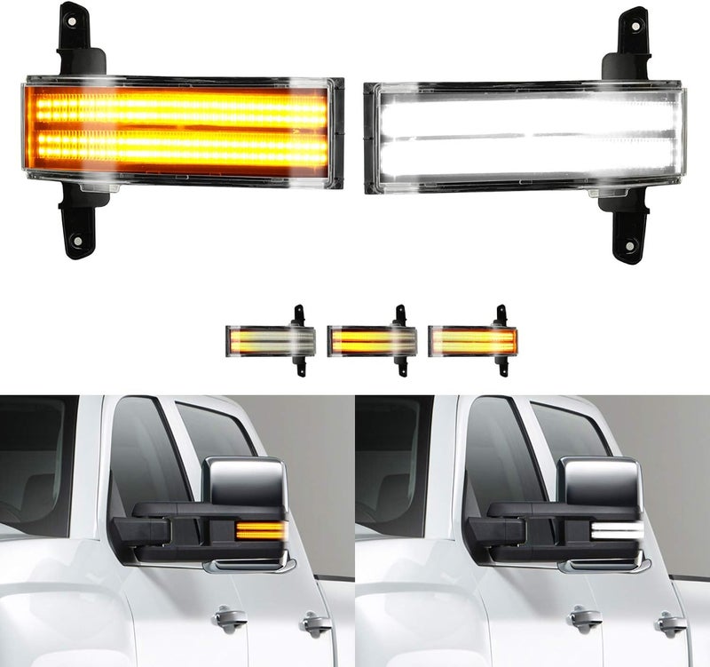 ROCCS LED Sequential Amber Side Mirror Marker Turn Signals White Parking Cargo Lights Switchback Tow Mirror Light for 2014-2019 Chevy Silverado GMC Sierra 1500 2500HD 3500HD, Clear Lens - Image 1