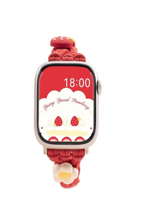 GeekShare سوار ساعة GeekShare بنقشة الفراولة، متوافق مع ساعات Apple Watch Series 1-9 SE، مقاسات 42/44/45/49 مم، لون كريمي، سوار بديل قابل للتعديل - Image 1