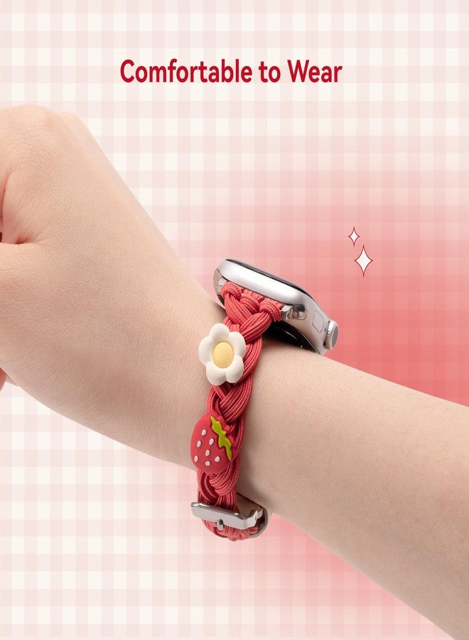 GeekShare سوار ساعة GeekShare بنقشة الفراولة، متوافق مع ساعات Apple Watch Series 1-9 SE، مقاسات 42/44/45/49 مم، لون كريمي، سوار بديل قابل للتعديل - Image 4