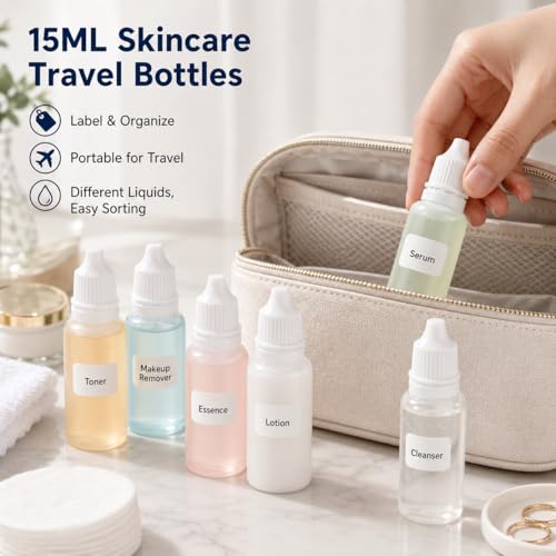 Notoke 5 PCS (4 Bottles + 1 Funnel) 15ml (0.5oz) Small Plastic Dropper Bottles - Empty, White Eye Liquid Dropper Bottles, Squeezable & Portable Travel Containers for Eye Drops, Refillable with Cap and Plug - Image 5