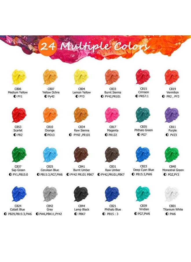 Caliart - Acrylic Paint Set With 12 Brushes, 24 Colors (59Ml, 2Oz) Art Craft Paints Gifts For Artists Kids Beginners & Painters, Halloween Pumpkin Canvas Ceramic Rock Painting Kit Art Supplies - Image 1