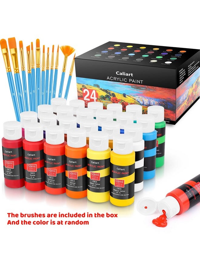 Caliart - Acrylic Paint Set With 12 Brushes, 24 Colors (59Ml, 2Oz) Art Craft Paints Gifts For Artists Kids Beginners & Painters, Halloween Pumpkin Canvas Ceramic Rock Painting Kit Art Supplies - Image 1