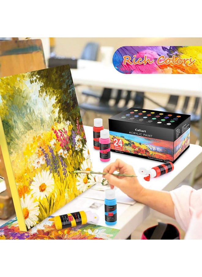 Caliart - Acrylic Paint Set With 12 Brushes, 24 Colors (59Ml, 2Oz) Art Craft Paints Gifts For Artists Kids Beginners & Painters, Halloween Pumpkin Canvas Ceramic Rock Painting Kit Art Supplies - Image 1