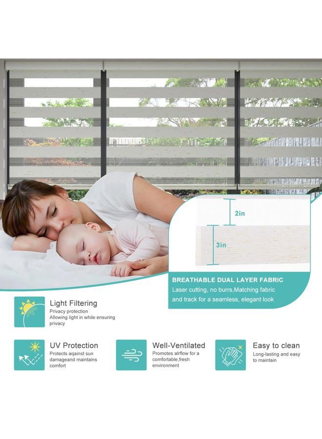 Changshade Cordless Zebra Roller Shade with Valance, Double Layered Window Blind for Day and Night, Light Filtering Window Treatment with Mesh and Opaque Fabric, 24 inches Wide, Beige RBS24BG72A - Image 3