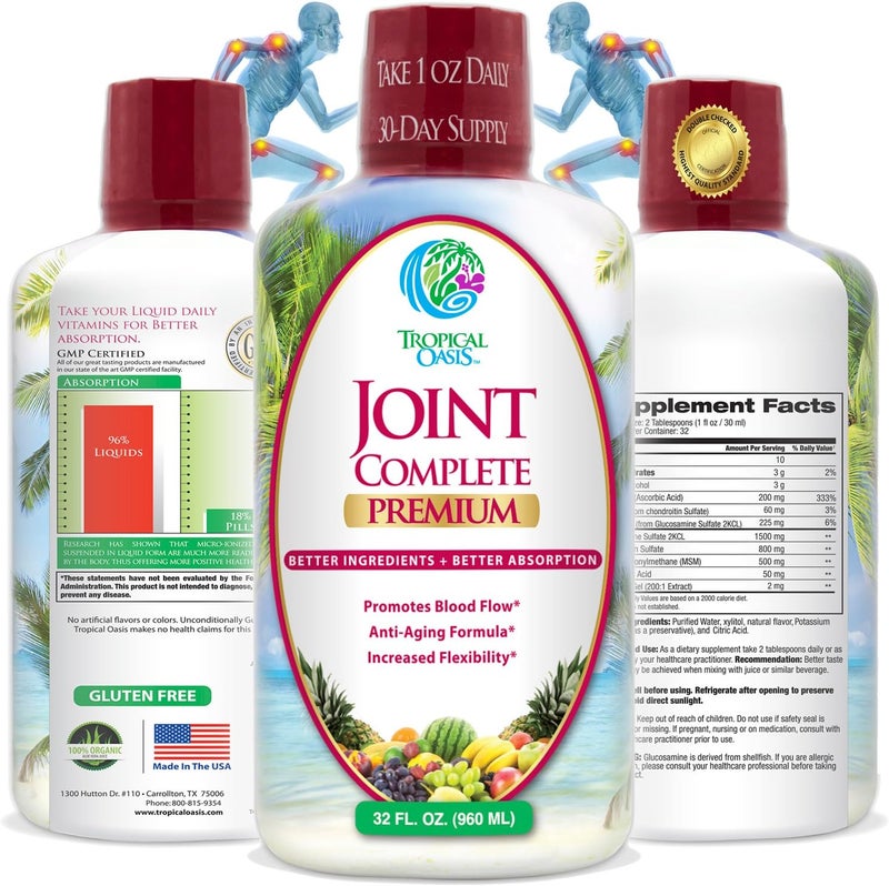 Tropical Oasis Joint Complete Premium  Liquid Joint Supplement with Liquid Glucosamine Sulfate Chondroitin MSM  Hyaluronic Acid  96 Max Absorption 32oz 32 serv 33484 - Image 1