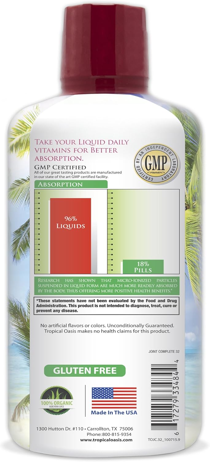 Tropical Oasis Joint Complete Premium  Liquid Joint Supplement with Liquid Glucosamine Sulfate Chondroitin MSM  Hyaluronic Acid  96 Max Absorption 32oz 32 serv 33484 - Image 3