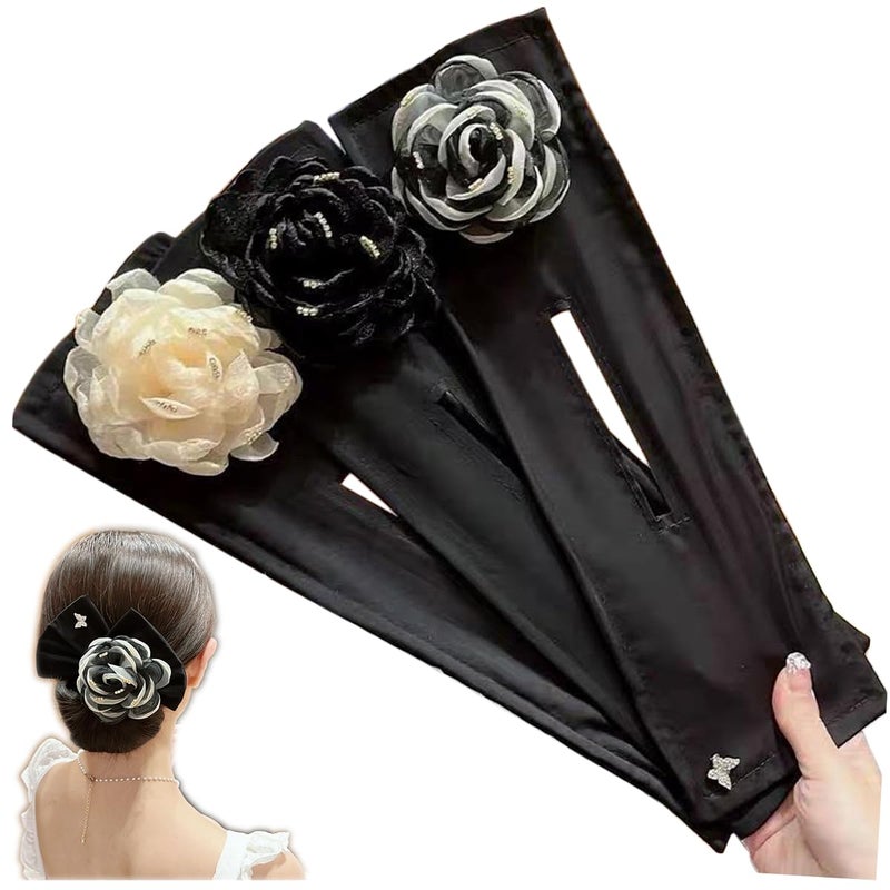 Generic YOYLMAL 3 Pieces Hair Bun Maker for Twister Big Camellia Flower Flexible Donut Bun French Twist Hair Tie Lazy Curler Clips Hair Styling Accessories for Women Girls 