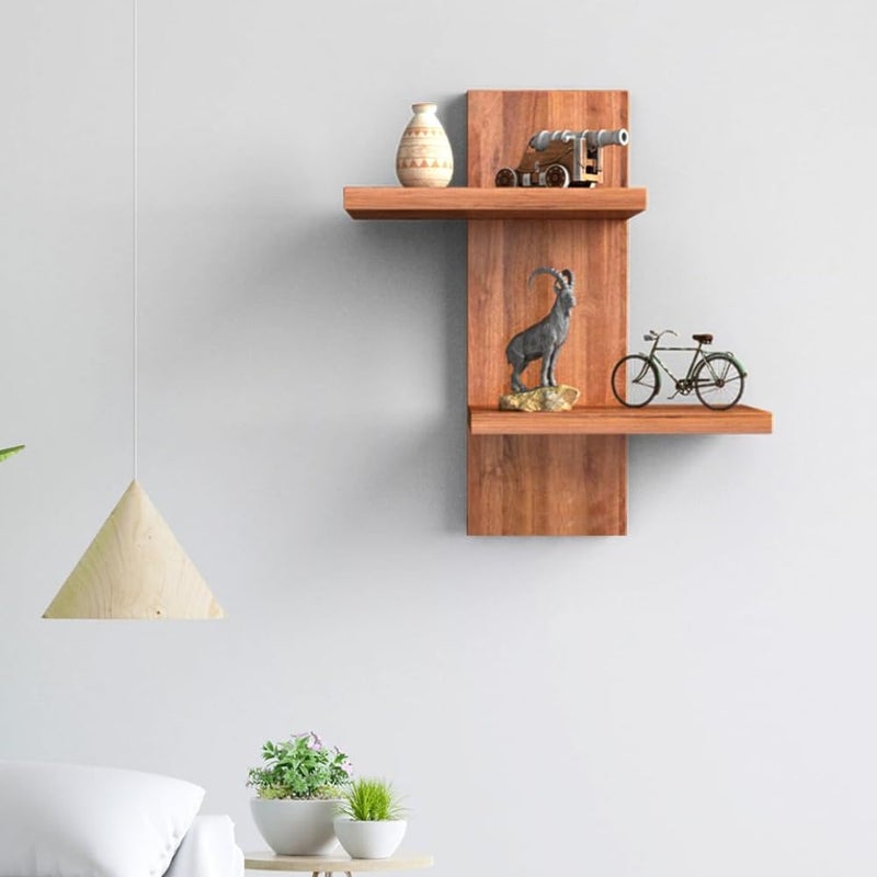 flux Wooden Wall Shelves for Home Decor Items Floating Book Rack for Study Room Office Kitchen Mounted Shelves Without Hooks Tower Design for Bedroom Hash 2 Tier Walnut Brown - Image 1