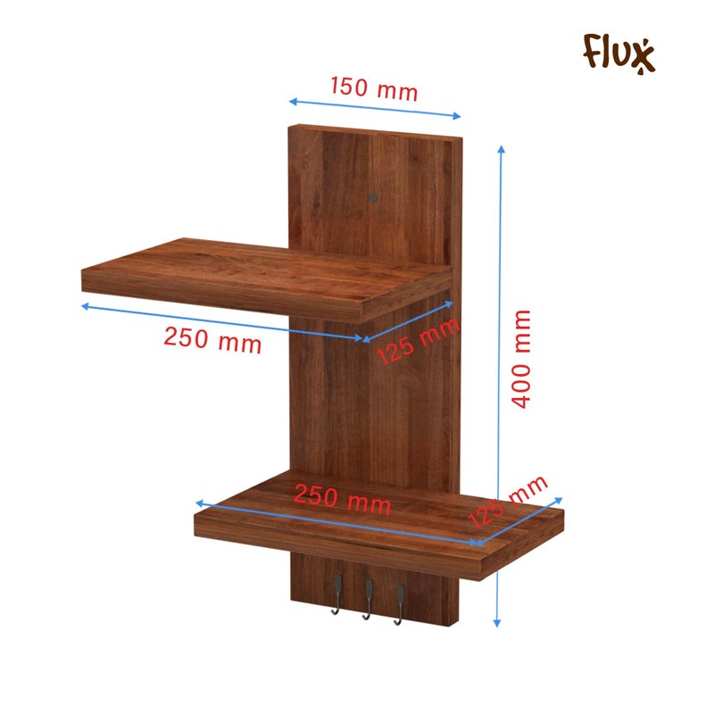 flux Wooden Wall Shelves for Home Decor Items Floating Book Rack for Study Room Office Kitchen Mounted Shelves Without Hooks Tower Design for Bedroom Hash 2 Tier Walnut Brown - Image 2