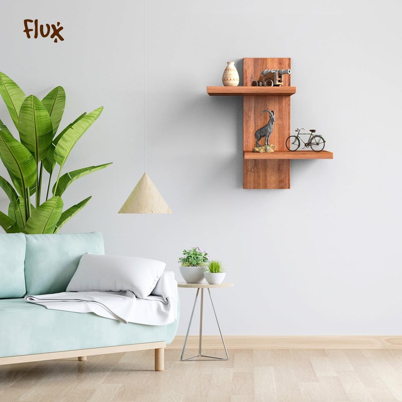 flux Wooden Wall Shelves for Home Decor Items Floating Book Rack for Study Room Office Kitchen Mounted Shelves Without Hooks Tower Design for Bedroom Hash 2 Tier Walnut Brown - Image 3