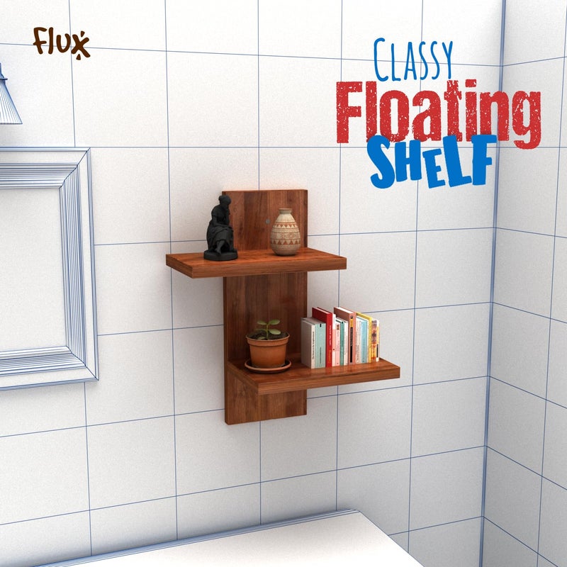 flux Wooden Wall Shelves for Home Decor Items Floating Book Rack for Study Room Office Kitchen Mounted Shelves Without Hooks Tower Design for Bedroom Hash 2 Tier Walnut Brown - Image 4