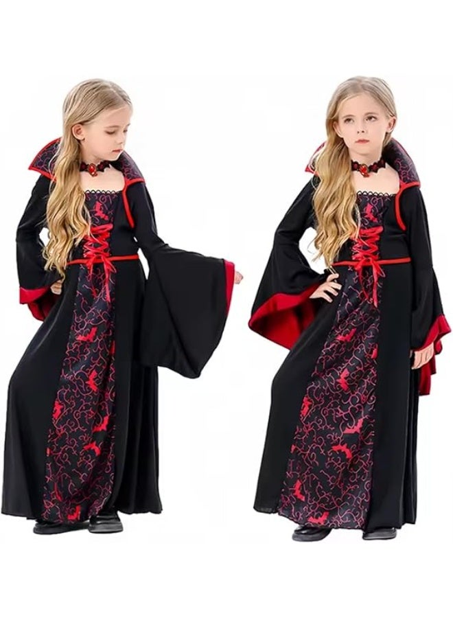 Brain Giggles Vampire Costume for Girls – Red & Black Velour Halloween Dress with Choker – Kids Vampire Costume for Halloween, Cosplay & Dress-Up - Image 5