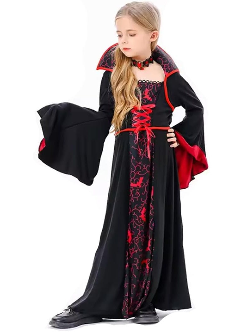 Brain Giggles Vampire Costume for Girls – Red & Black Velour Halloween Dress with Choker – Kids Vampire Costume for Halloween, Cosplay & Dress-Up - Image 1