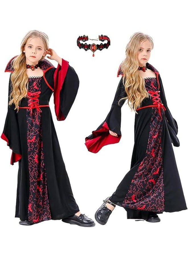 Brain Giggles Vampire Costume for Girls – Red & Black Velour Halloween Dress with Choker – Kids Vampire Costume for Halloween, Cosplay & Dress-Up - Image 2