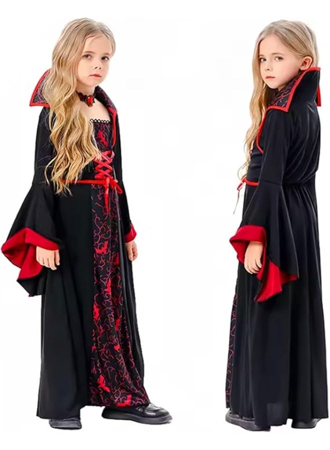 Brain Giggles Vampire Costume for Girls – Red & Black Velour Halloween Dress with Choker – Kids Vampire Costume for Halloween, Cosplay & Dress-Up - Image 3