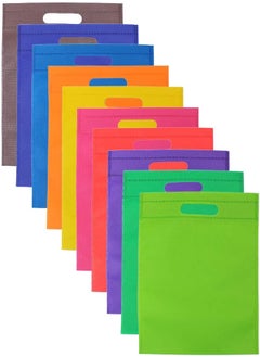 M-Aimee 50 Pieces 9.5 by 11.5 Inches Non-Woven Bags Poly Goodie Treat Bag Rainbow Colors Tote Bag Party Gift Handles Bag Party Favors, 10 Colors 