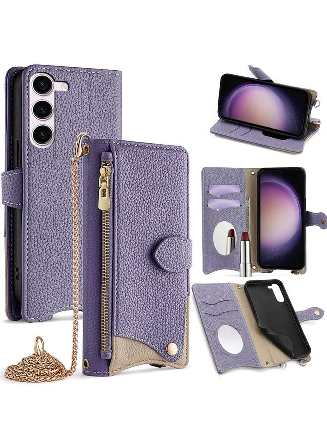 اس-توب جراب لهاتف Samsung Galaxy S23 5G، جراب هاتف من الجلد بتصميم ذيل السمكة بتصميم سلسلة من الليتشي - Image 1