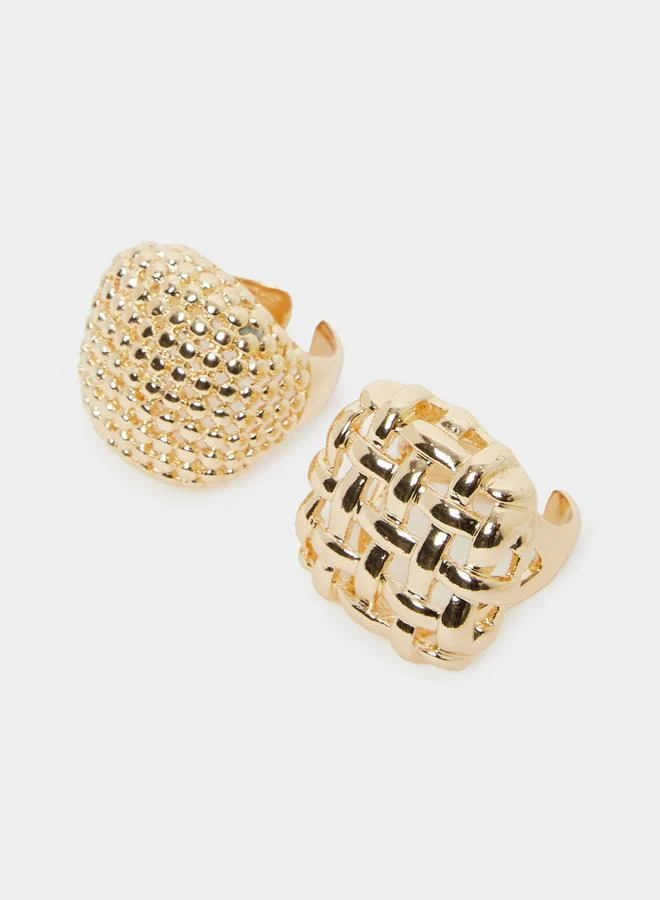Set Of 2 - Textured Chunky Cuff Rings