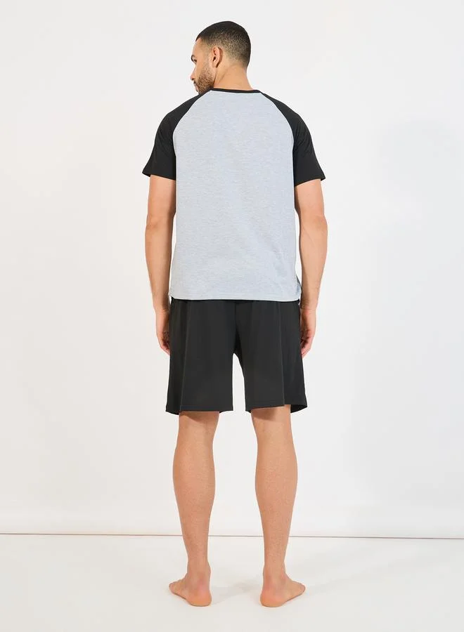 Styli Eat Sleep Repeat Print Crew Neck T-Shirt & Short Set