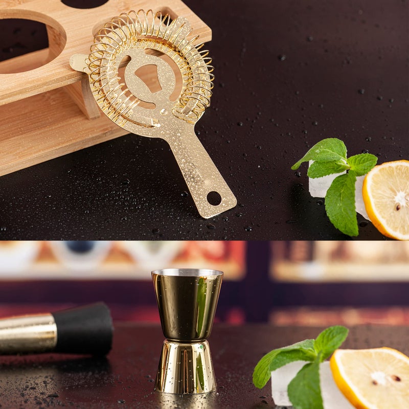 JNWINOG Shakers Bartending, 11Pcs-Cocktail Shaker Set Gold Drink Mixer with 25oz Martini Shaker,Muddler,Bar Spoon and More Professional for Home and Bartender.(Gold) - Image 5