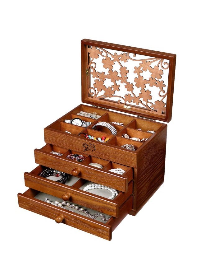 Changsuo Wooden Jewelry Box for Women with, Drawers, Medium Jewelry Storage Organizer - Image 1