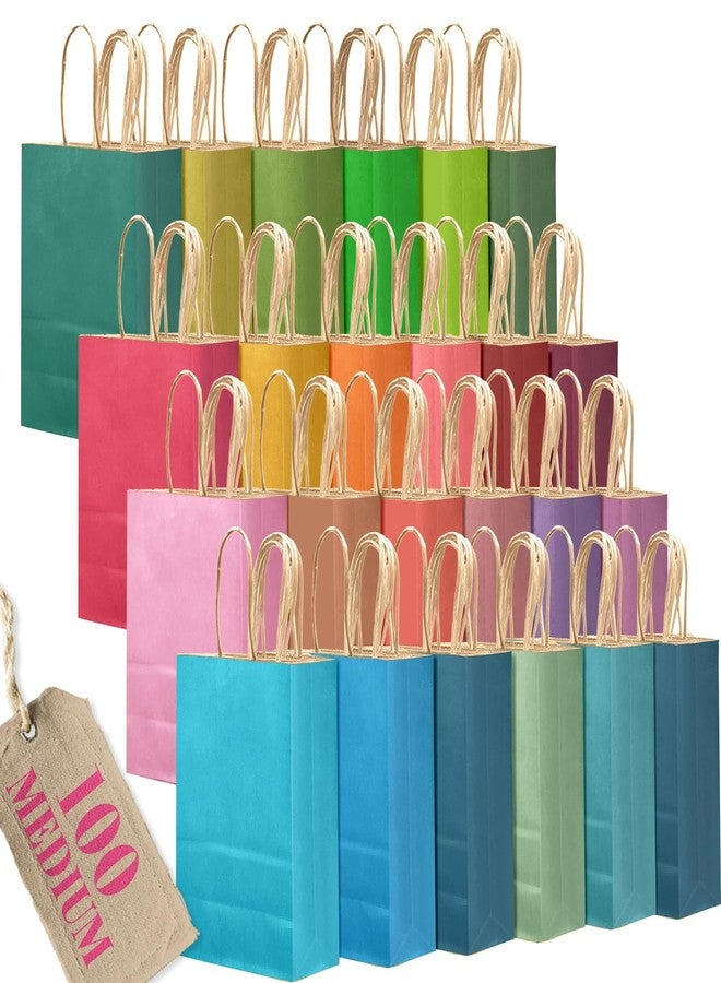 qiqee 100PCS Medium Mulitcolor Gift Bags With Handles Bulk Multiple Uses (10.6"x8.3"x4.3" - Image 1