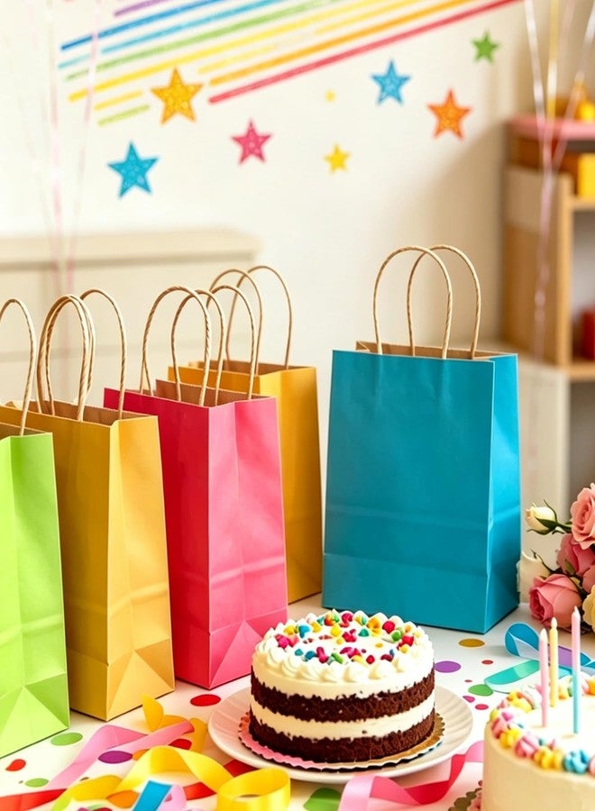 qiqee 100PCS Medium Mulitcolor Gift Bags With Handles Bulk Multiple Uses (10.6"x8.3"x4.3" - Image 5