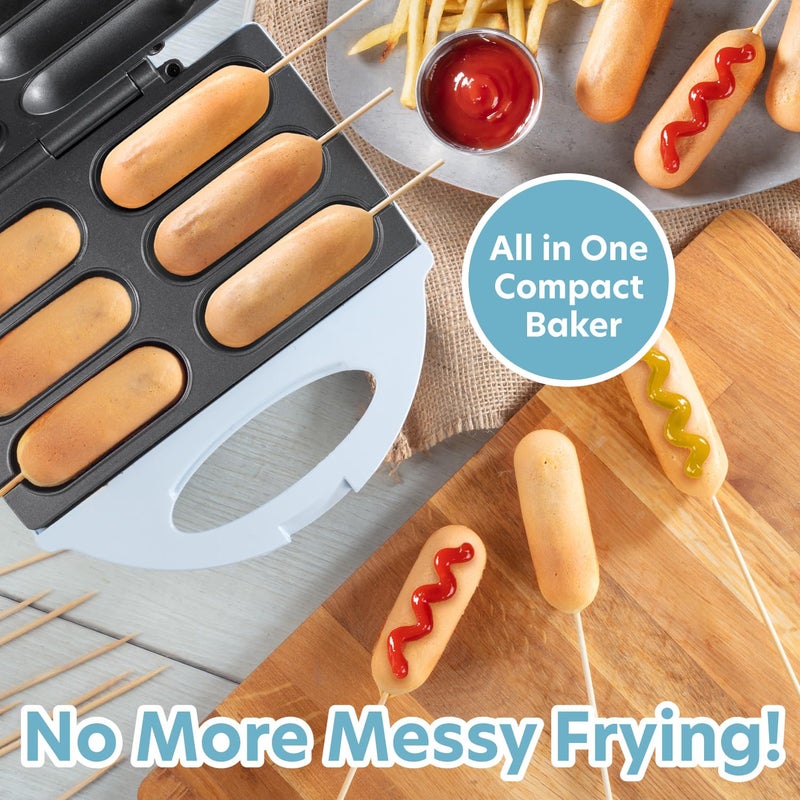 CucinaPro Corn Dog Maker- Perfect Hot Dogs on a Stick, Mozzarella Cheese Sticks, Cake Pops- Includes 50 Skewers & Recipes, Easy to Use Electric Nonstick Food Baker For Parties, Fryer for 6 Mini Treats, Fun Gift - Image 3