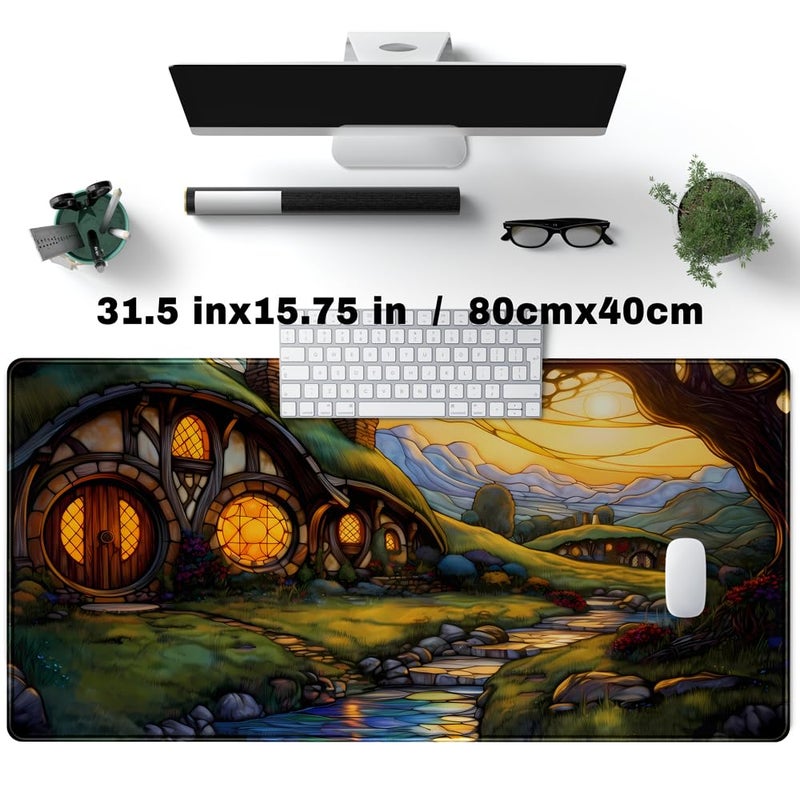 YKJWW Cute House Anime Mouse Pad Desk Mat Gaming Playmat MTG Game Mat Large Gaming Mousepad for Desk Computer Keyboard Laptop Pad, Desk Decor Home Office with Stitched Eges Pad (31.5x15.7 in) - Image 2