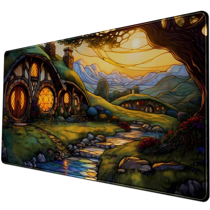 YKJWW Cute House Anime Mouse Pad Desk Mat Gaming Playmat MTG Game Mat Large Gaming Mousepad for Desk Computer Keyboard Laptop Pad, Desk Decor Home Office with Stitched Eges Pad (31.5x15.7 in) - Image 5