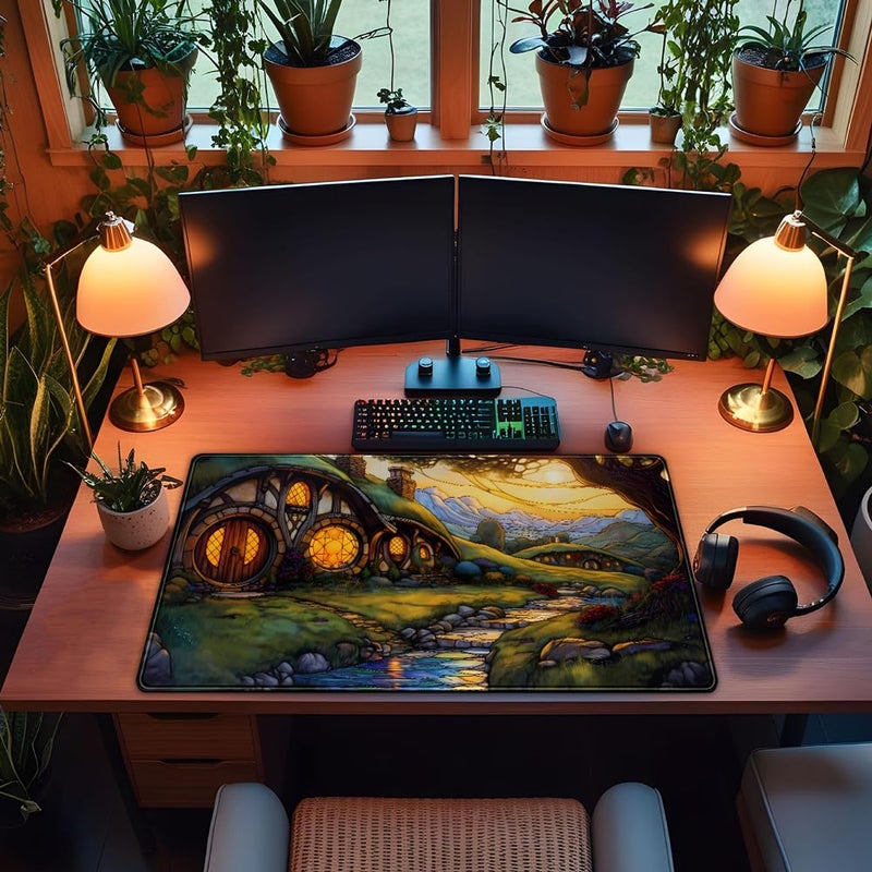 YKJWW Cute House Anime Mouse Pad Desk Mat Gaming Playmat MTG Game Mat Large Gaming Mousepad for Desk Computer Keyboard Laptop Pad, Desk Decor Home Office with Stitched Eges Pad (31.5x15.7 in) - Image 4