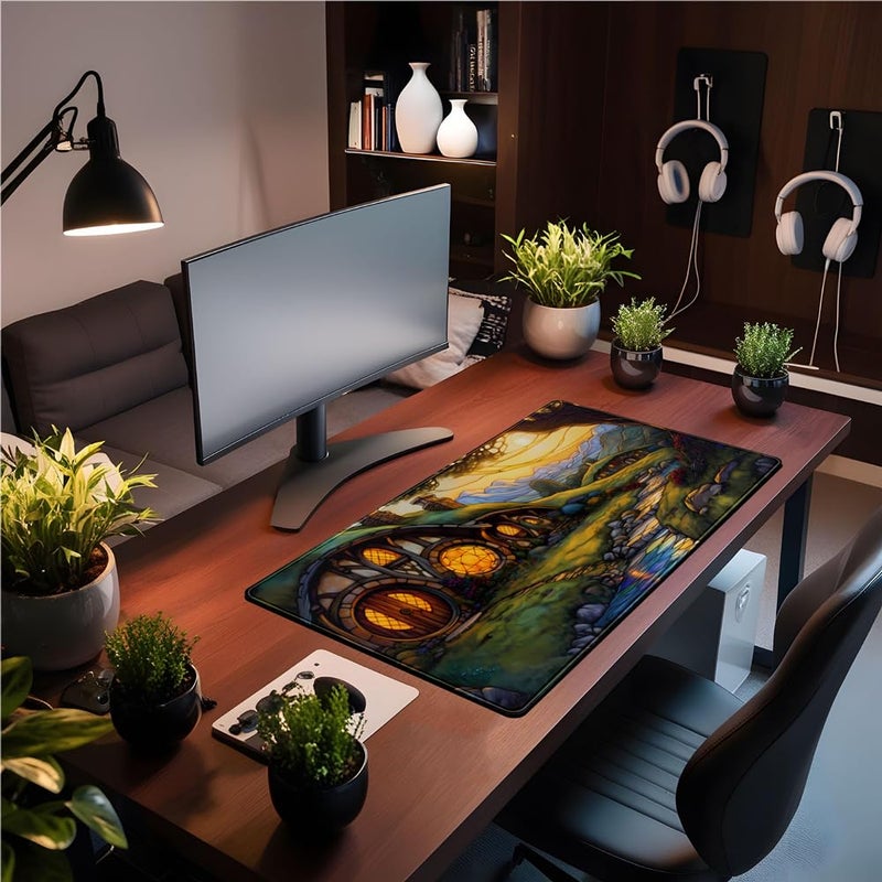 YKJWW Cute House Anime Mouse Pad Desk Mat Gaming Playmat MTG Game Mat Large Gaming Mousepad for Desk Computer Keyboard Laptop Pad, Desk Decor Home Office with Stitched Eges Pad (31.5x15.7 in) - Image 3