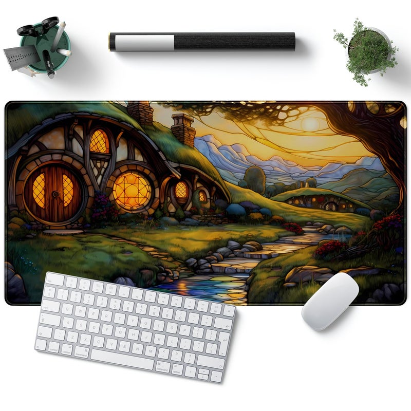 YKJWW Cute House Anime Mouse Pad Desk Mat Gaming Playmat MTG Game Mat Large Gaming Mousepad for Desk Computer Keyboard Laptop Pad, Desk Decor Home Office with Stitched Eges Pad (31.5x15.7 in) - Image 1