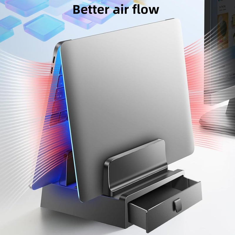 Exrp Vertical Laptop Stand with Drawer, Dual Slots Plastic Laptop Holder with Space Saving 4-in-1 Design, Adjustable Laptop Stand for Desk, Supports MacBook, Chromebook, Surface, Dell - Image 5