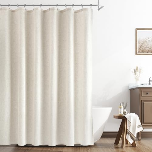 Naturoom 78 Inches Long Shower CurtainTall Country Boho Farmhouse Linen Shower Curtains for Bathroom Natural Cloth Weighted Fabric Bath Curtains Liner with Hooks BeigeCream 72x78 - Image 1