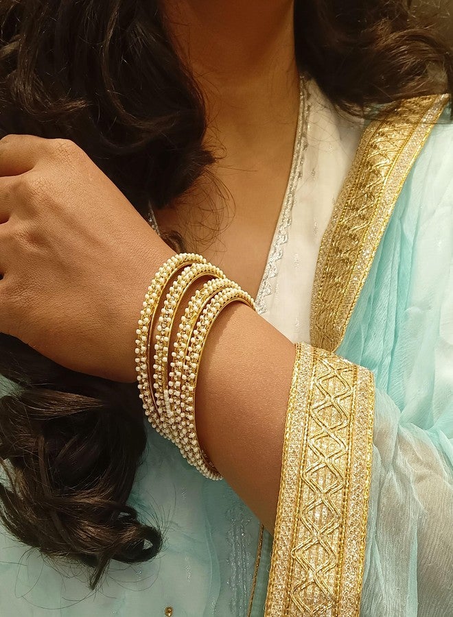Efulgenz Indian Bangles for Women Indian Style Bollywood Traditional Faux Pearl Stone Wedding Bracelet Bangle Set Jewelry - Image 5
