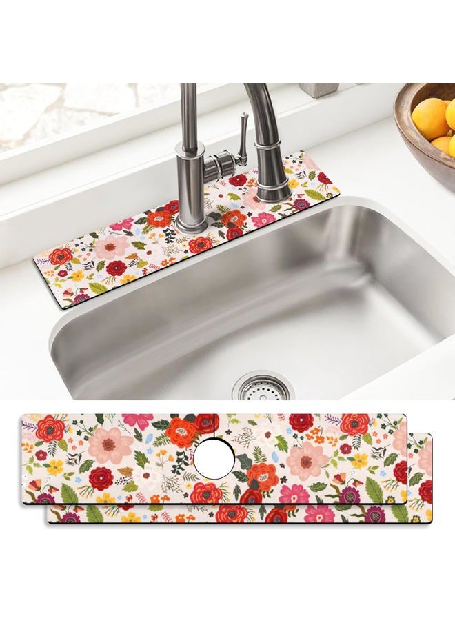 aquoechd Sink Faucet Absorbing Mat, 2 Pack Drying Mat Around Faucet Sink Splash Guard Behind Faucet Sinkmat For Kitchen Bathroom Island Rv 24 * 5.5 Inch (60 * 14 cm) - Image 1