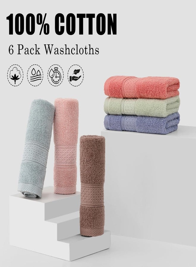 QAJ 6 Pack 100% Cotton Washcloths Set, Highly Absorbent and Soft Feel Fingertip Towels, 13 x 13 in Quick Dry Face Cloths - Image 2