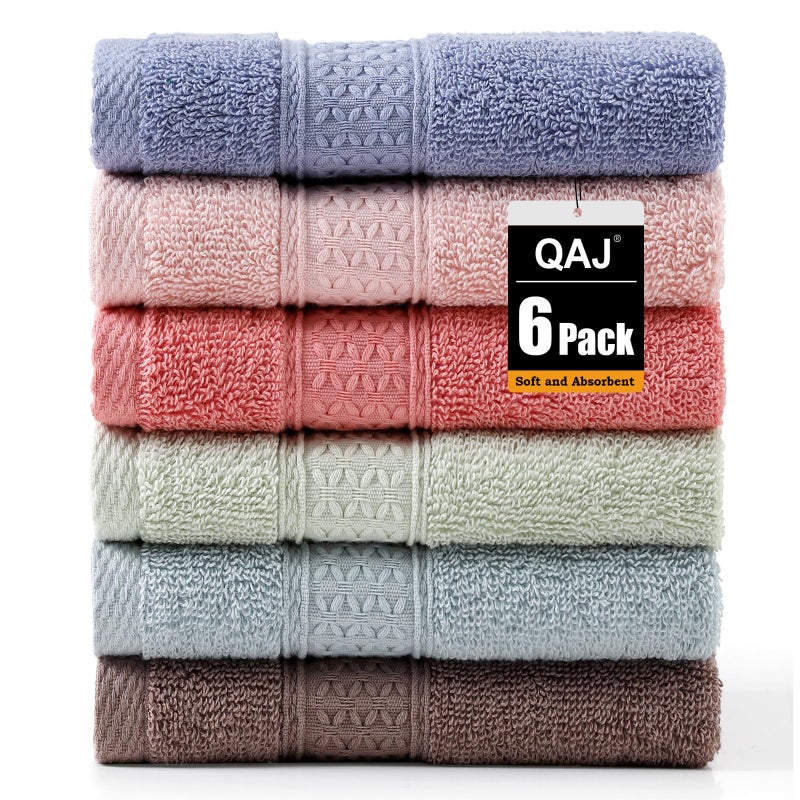 QAJ 6 Pack 100% Cotton Washcloths Set, Highly Absorbent and Soft Feel Fingertip Towels, 13 x 13 in Quick Dry Face Cloths - Image 1