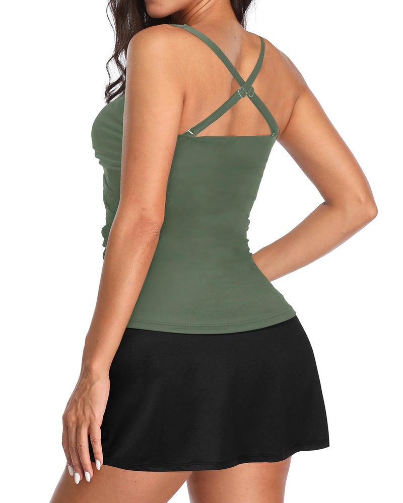 Talisea Womens Tankini Bathing Suits with Skirt Two Piece Tummy Control Swimsuits Ladies Swimwear Army Green M - Image 2