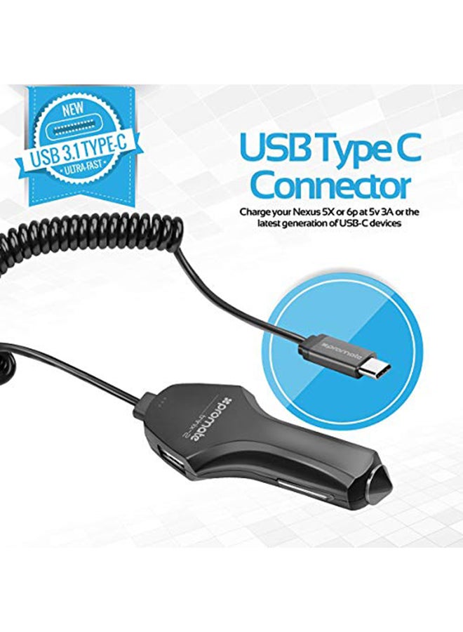 PROMATE USB Type-C Car Charger With Dual USB And Quick Charge 3.0 Port Black - Image 4