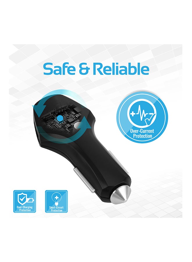 PROMATE USB Type-C Car Charger With Dual USB And Quick Charge 3.0 Port Black - Image 5