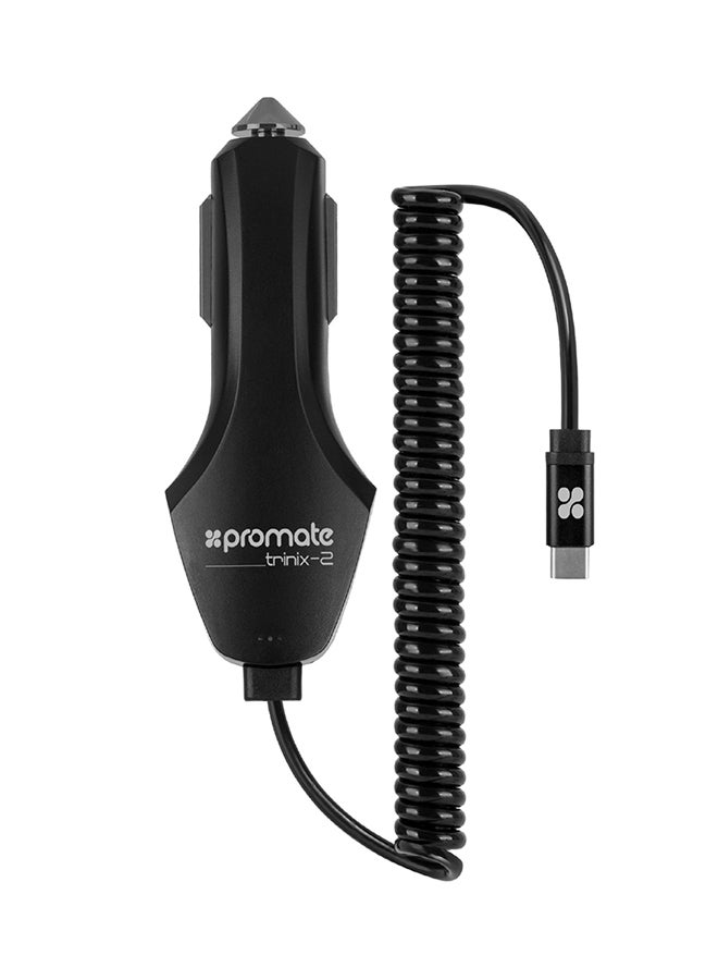 PROMATE USB Type-C Car Charger With Dual USB And Quick Charge 3.0 Port Black - Image 1
