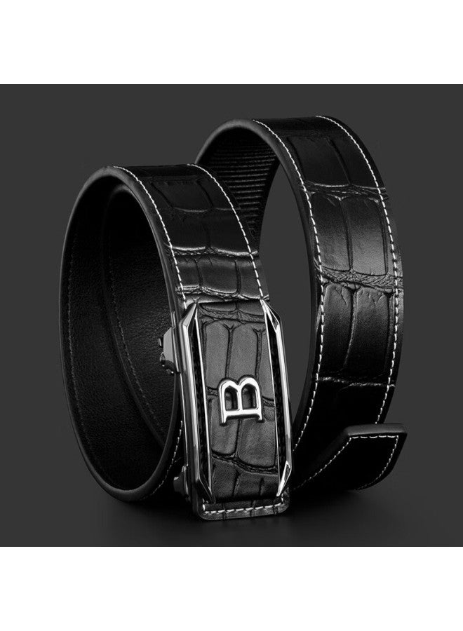 Cow Men's Genuine Leather Belt With Toothless Automatic Buckle Youth Cowhide Waist Belt Gift For Boyfriend 919 Black Gun Buckle - Image 3